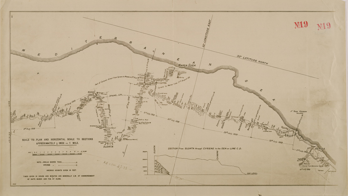 (N:30449) ITINERARIO BENGASI - DERNA - FOGLIO 1. (SE004481) Carte e stampe antiche: riproduzione a colori su carta (formato A1)