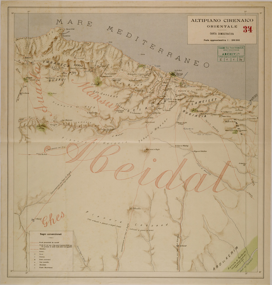 (N:30471) ALTOPIANO CIRENAICO ORIENTALE. (SE004499) Carte e stampe antiche: riproduzione a colori su carta (formato A1)