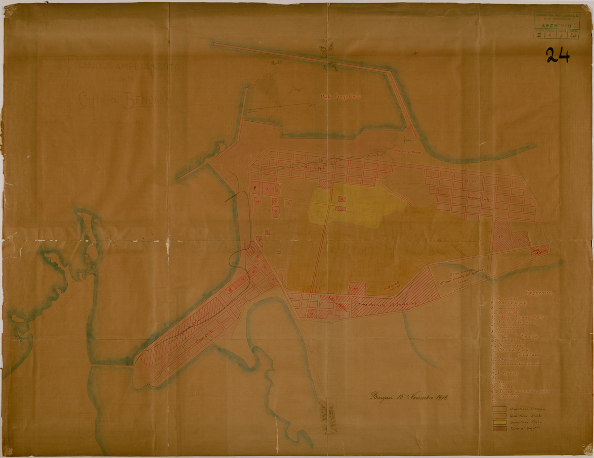 (N:30558) PIANO DI AMPLIAMENTO DELLA CITTA' DI BENGASI. (SE004572) Carte e stampe antiche: riproduzione a colori su carta (formato A1)