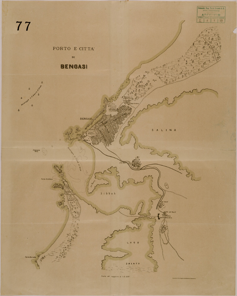 (N:30655) PORTO E CITTA' DI BENGASI. (SE004672) Carte e stampe antiche: riproduzione a colori su carta (formato A1)