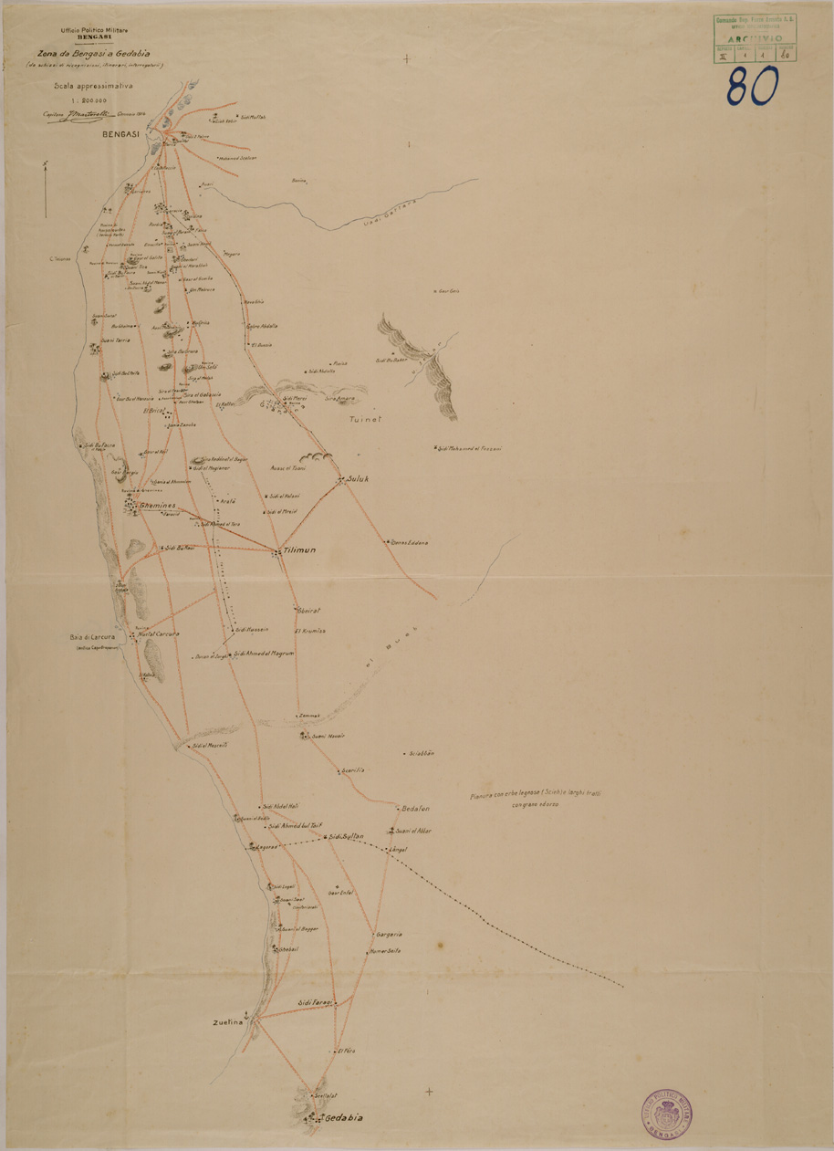 (N:30658) ZONA DA BENGASI A GEDABIA. (SE004675) Carte e stampe antiche: riproduzione a colori su carta (formato A1)