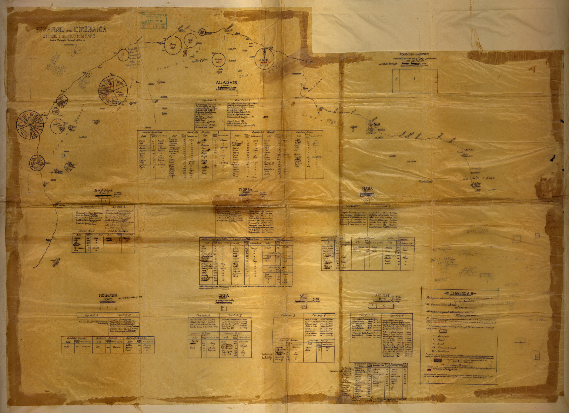 (N:30671) POPOLAZIONE DELLA CIRENAICA (SE004688) Carte e stampe antiche: riproduzione a colori su carta (formato A1)