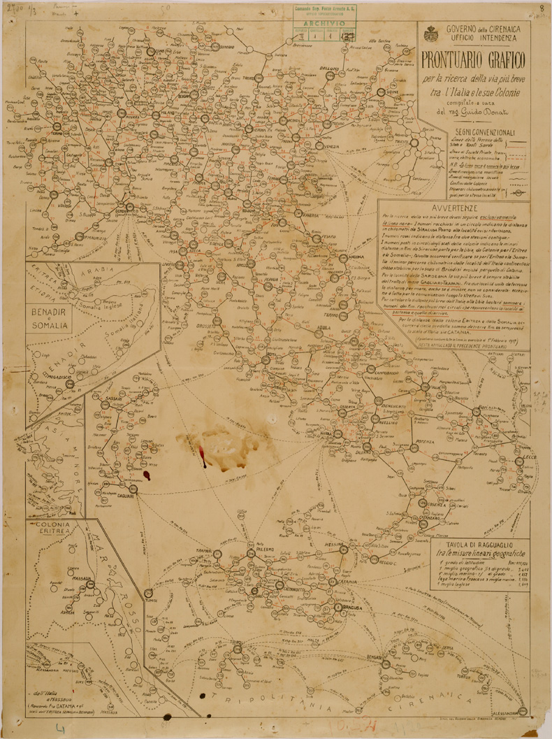 (N:30740) LA VIA PIU' BREVE TRA L'ITALIA E LE SUE COLONIE. (SE004725) Carte e stampe antiche: riproduzione a colori su carta (formato A1)
