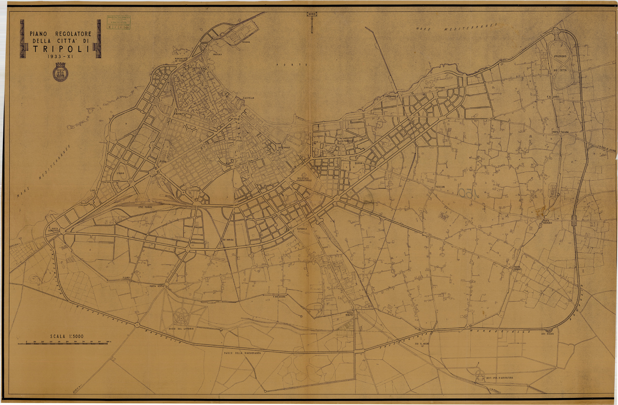 (N:30750) PIANO REGOLATORE DELLA CITTA' DI TRIPOLI (SE004741) Carte e stampe antiche: riproduzione a colori su carta (formato A1)