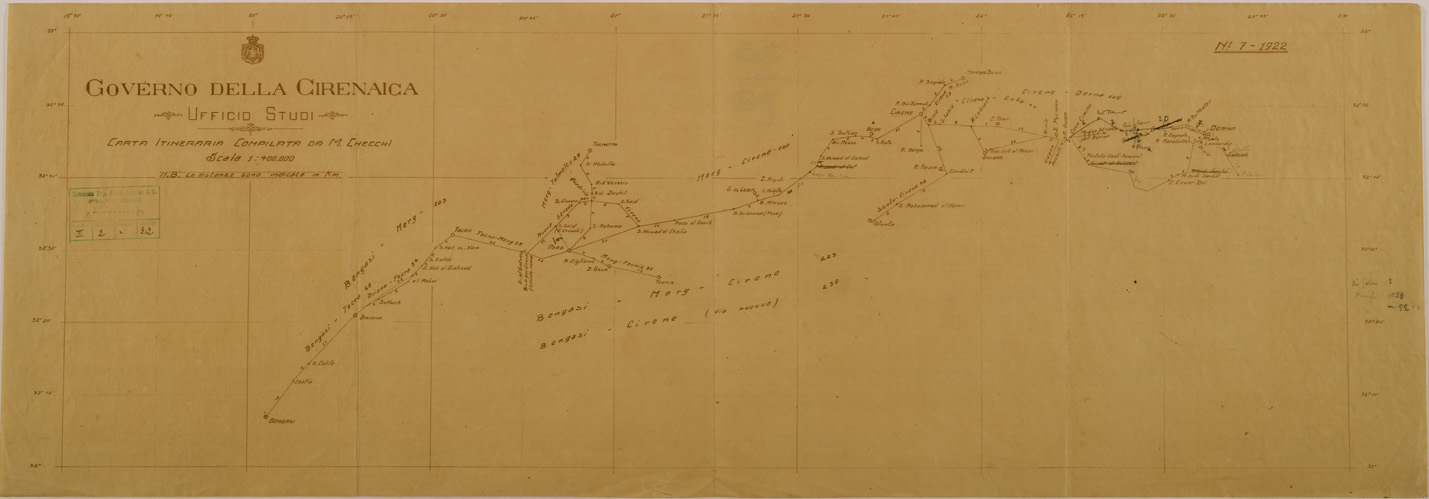 (N:30937) CARTA ITINERARIA DELLA CIRENAICA. (SE004815) Carte e stampe antiche: riproduzione a colori su carta (formato A1)