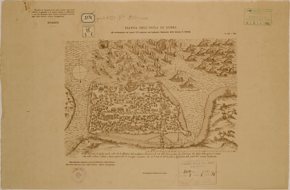 (N:30965) PIANTA DELL'ISOLA DI GERBA. (SE004829) Carte e stampe antiche: riproduzione a colori su carta (formato A1)