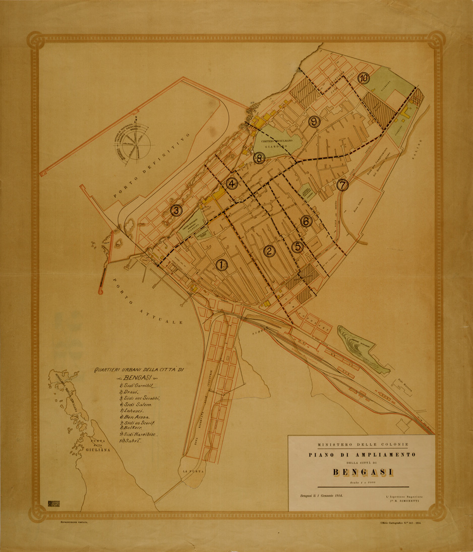 (N:31035) PIANO DI AMPLIAMENTO DELLA CITTA' DI BENGASI (SE004983) Carte e stampe antiche: riproduzione a colori su carta (formato A1)