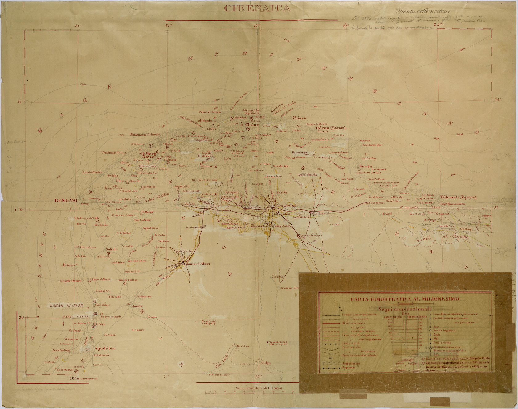 (N:31206) CIRENAICA AL MILIONESIMO. (SE005281) Carte e stampe antiche: riproduzione a colori su carta (formato A1)