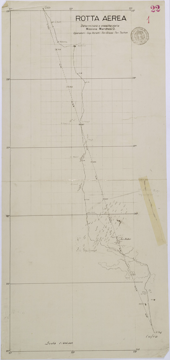 (N:31303) ROTTA AEREA GIALO CUFRA. (SE005339) Carte e stampe antiche: riproduzione a colori su carta (formato A1)