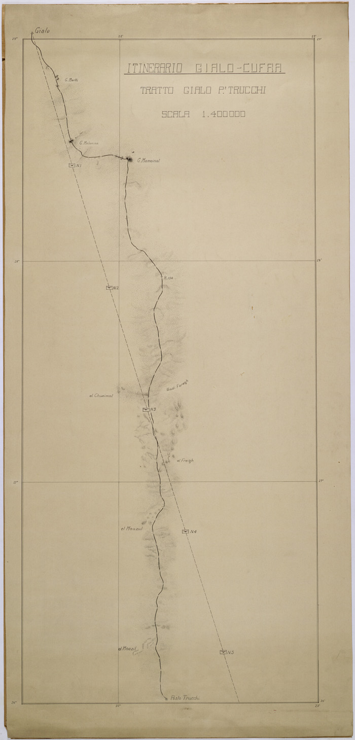 (N:31304) ITINERARIO GIALO - CUFRA - TRATTO GIALO - POSTO TRUCCHI. (SE005340) Carte e stampe antiche: riproduzione a colori su carta (formato A1)