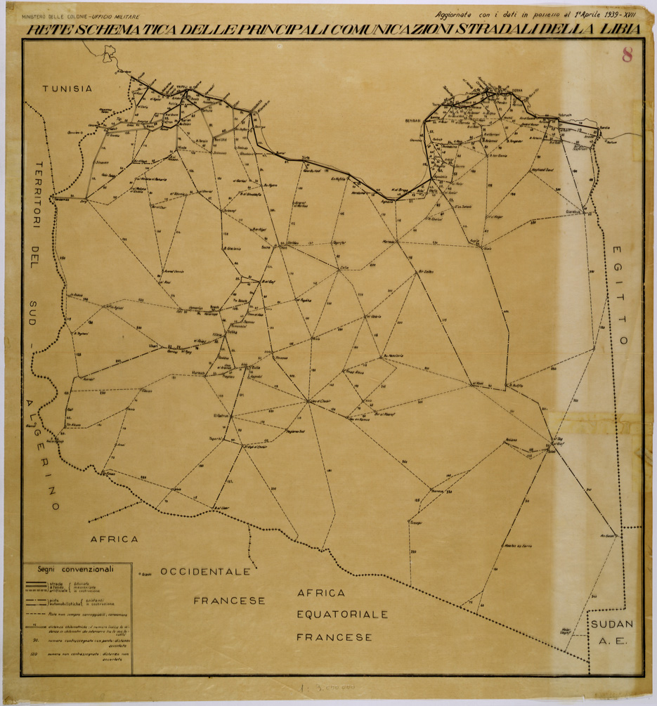 (N:31314) PRINCIPALI COMUNICAZIONI STRADALI DELLA LIBIA. (SE005351) Carte e stampe antiche: riproduzione a colori su carta (formato A1)