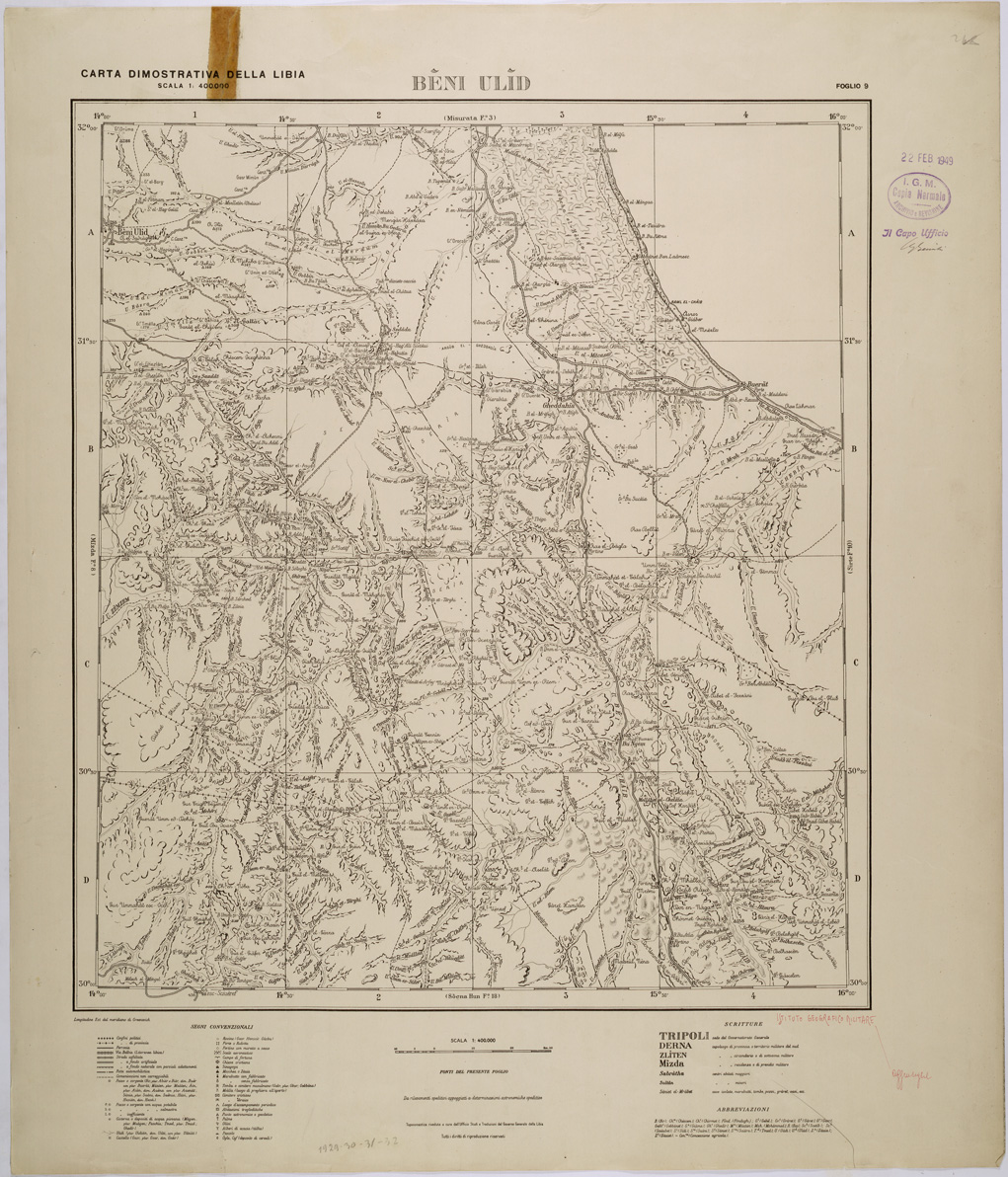 (N:31365) LIBIA - FOGLIO 9 - BENI ULID. (SE005421) Carte e stampe antiche: riproduzione a colori su carta (formato A1)