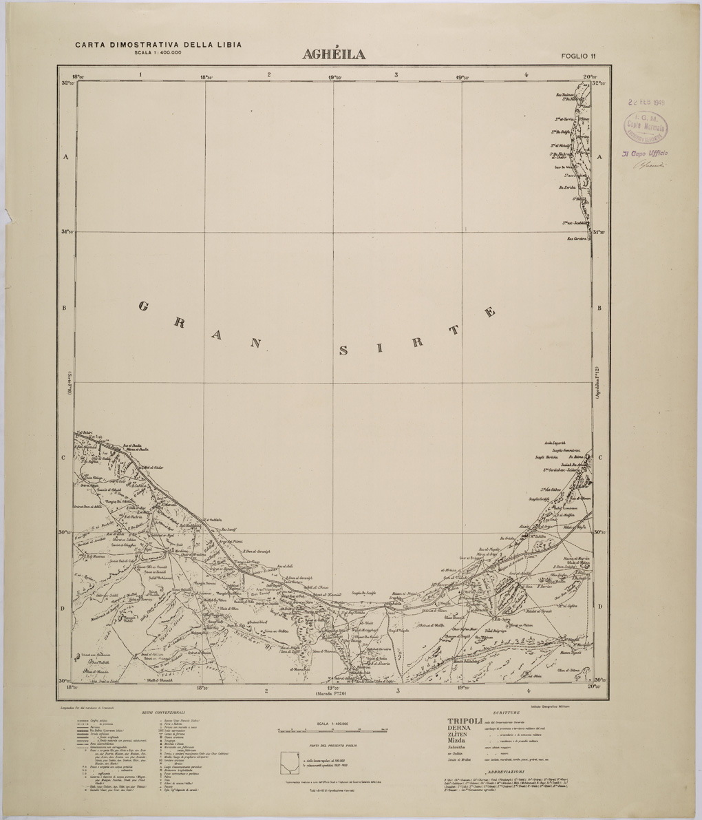 (N:31367) LIBIA - FOGLIO 11 - AGHEILA. (SE005423) Carte e stampe antiche: riproduzione a colori su carta (formato A1)