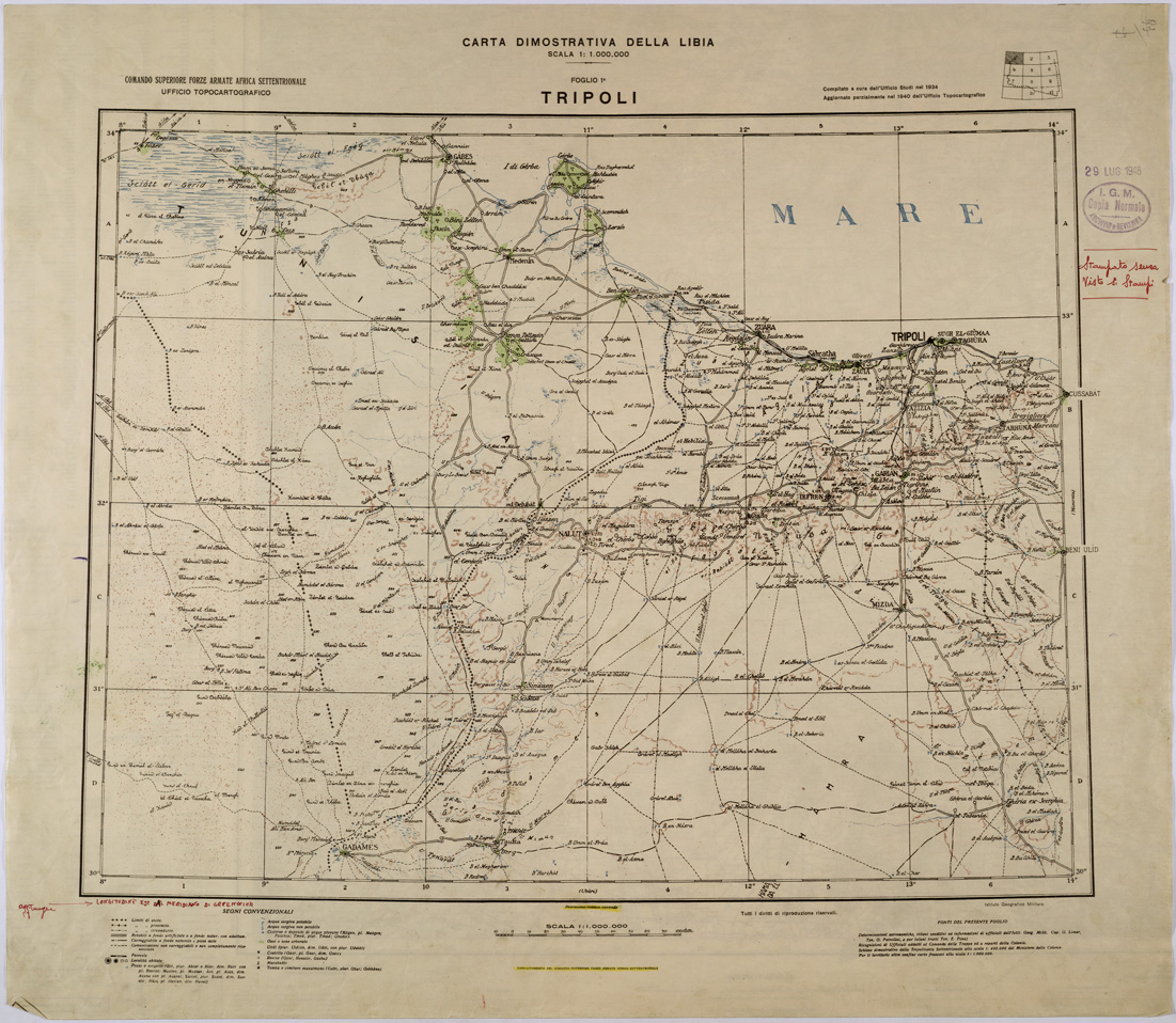 (N:31400) CARTA DIMOSTRATIVA - FOGLIO 1  - TRIPOLI. (SE005457) Carte e stampe antiche: riproduzione a colori su carta (formato A1)