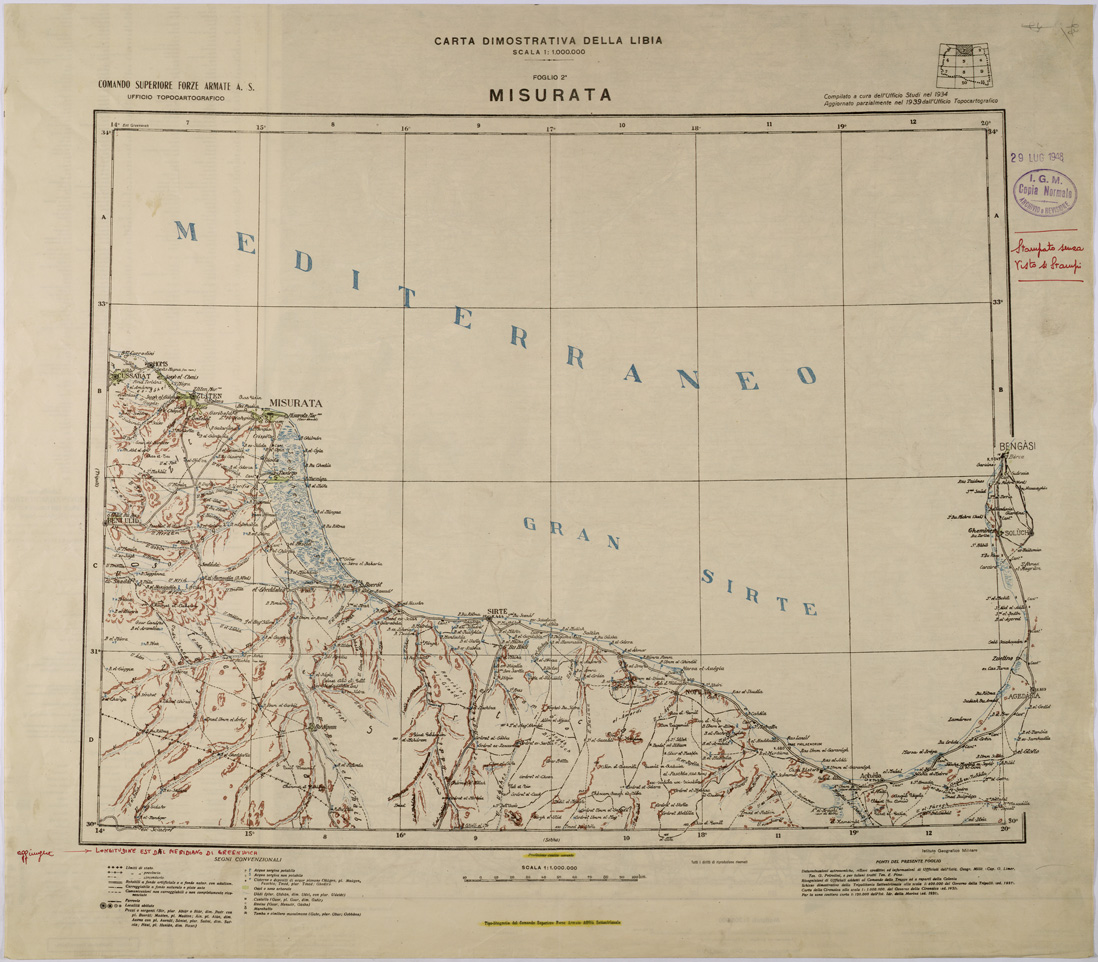 (N:31401) CARTA DIMOSTRATIVA - FOGLIO 2 - MISURATA. (SE005458) Carte e stampe antiche: riproduzione a colori su carta (formato A1)