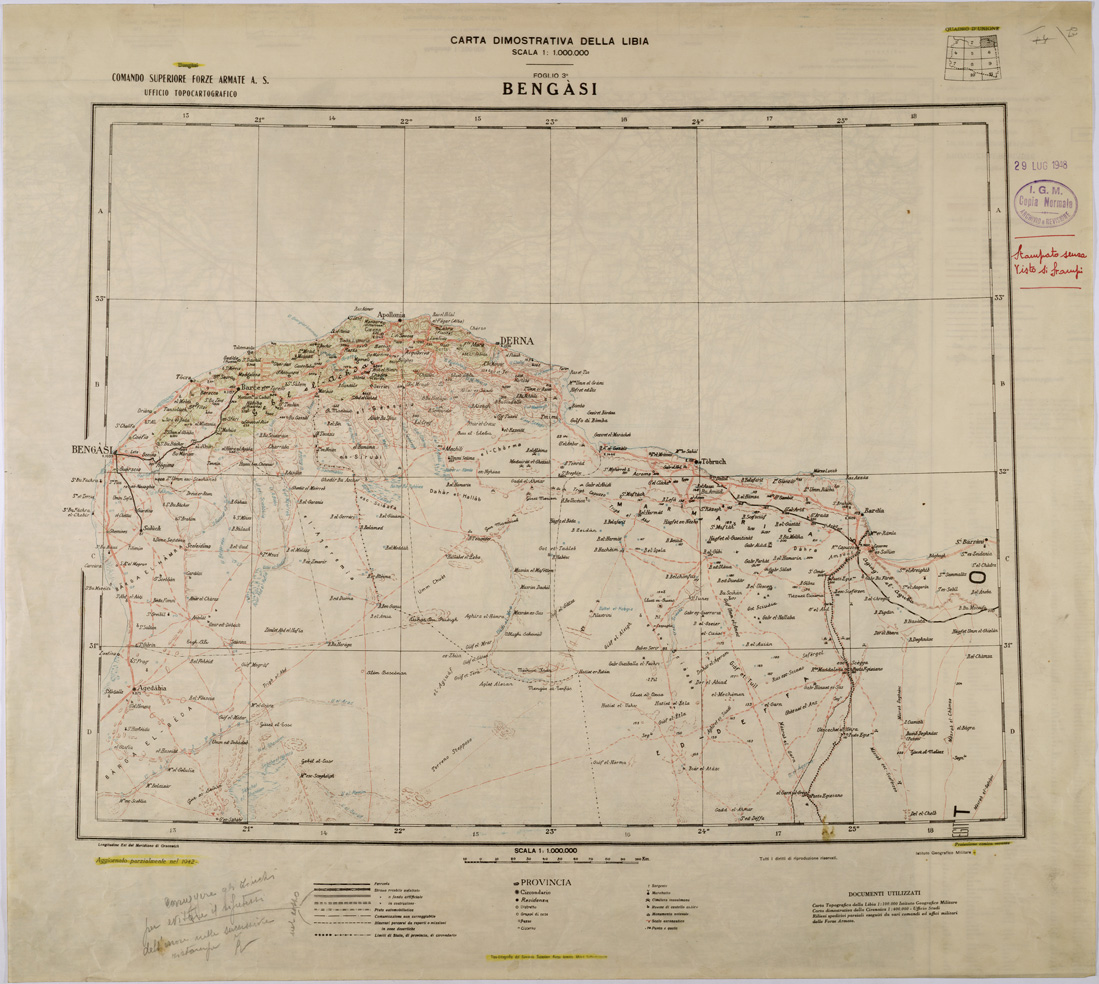 (N:31402) CARTA DIMOSTRATIVA - FOGLIO 3 - BENGASI. (SE005459) Carte e stampe antiche: riproduzione a colori su carta (formato A1)