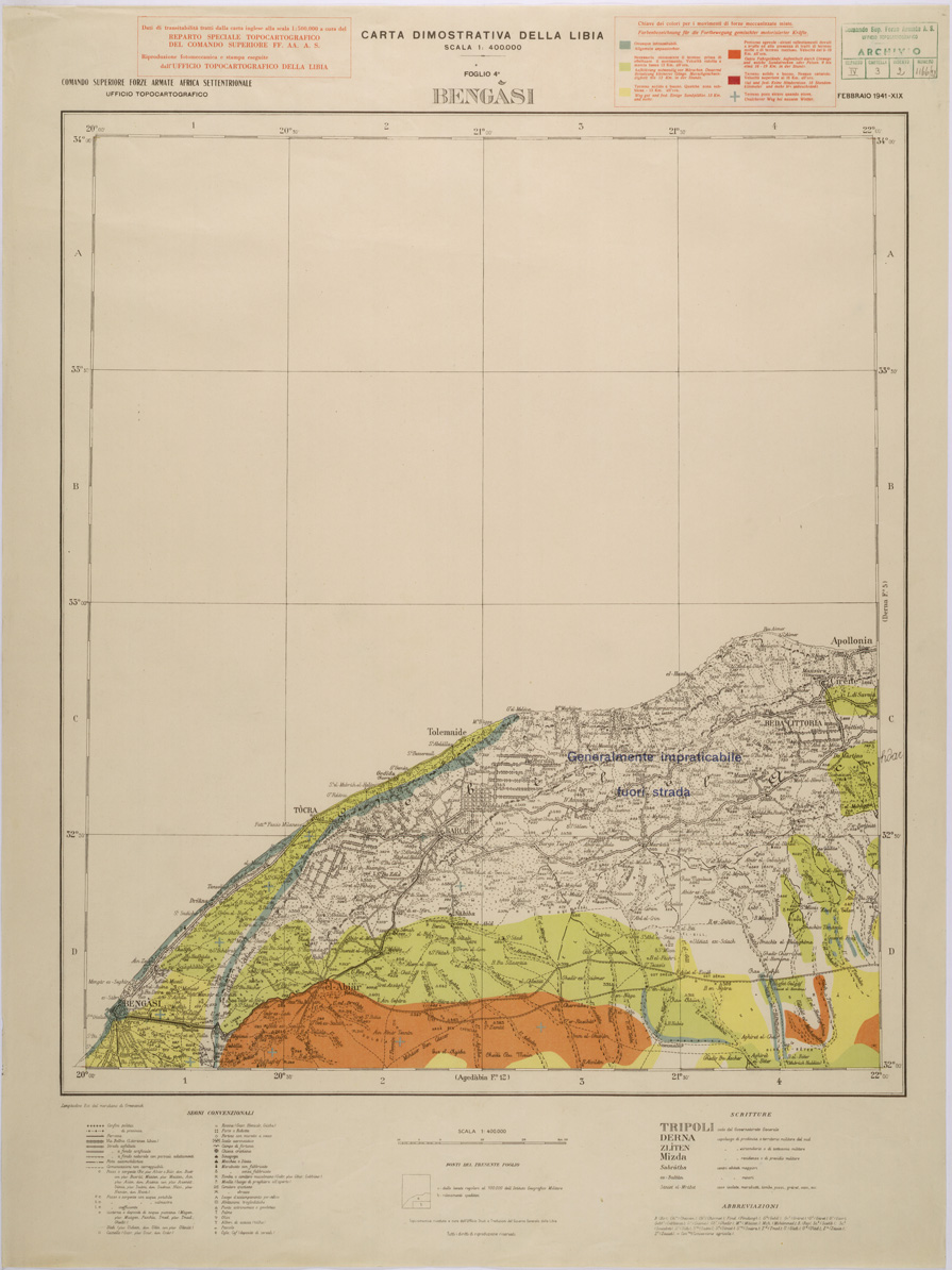 (N:31450) CARTA DELLA TRANSITABILITA' DELLA CIRENAICA - BENGASI. (SE005508) Carte e stampe antiche: riproduzione a colori su carta (formato A1)