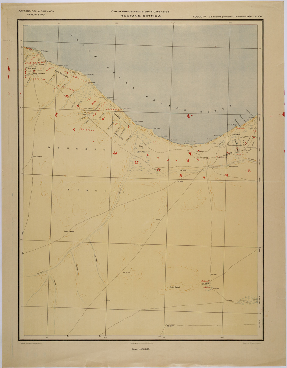 (N:31466) CARTA DIMOSTRATIVA DELLA CIRENAICA  - FOGLIO IV - REGIONE SIRTICA. (SE005524) Carte e stampe antiche: riproduzione a colori su carta (formato A1)