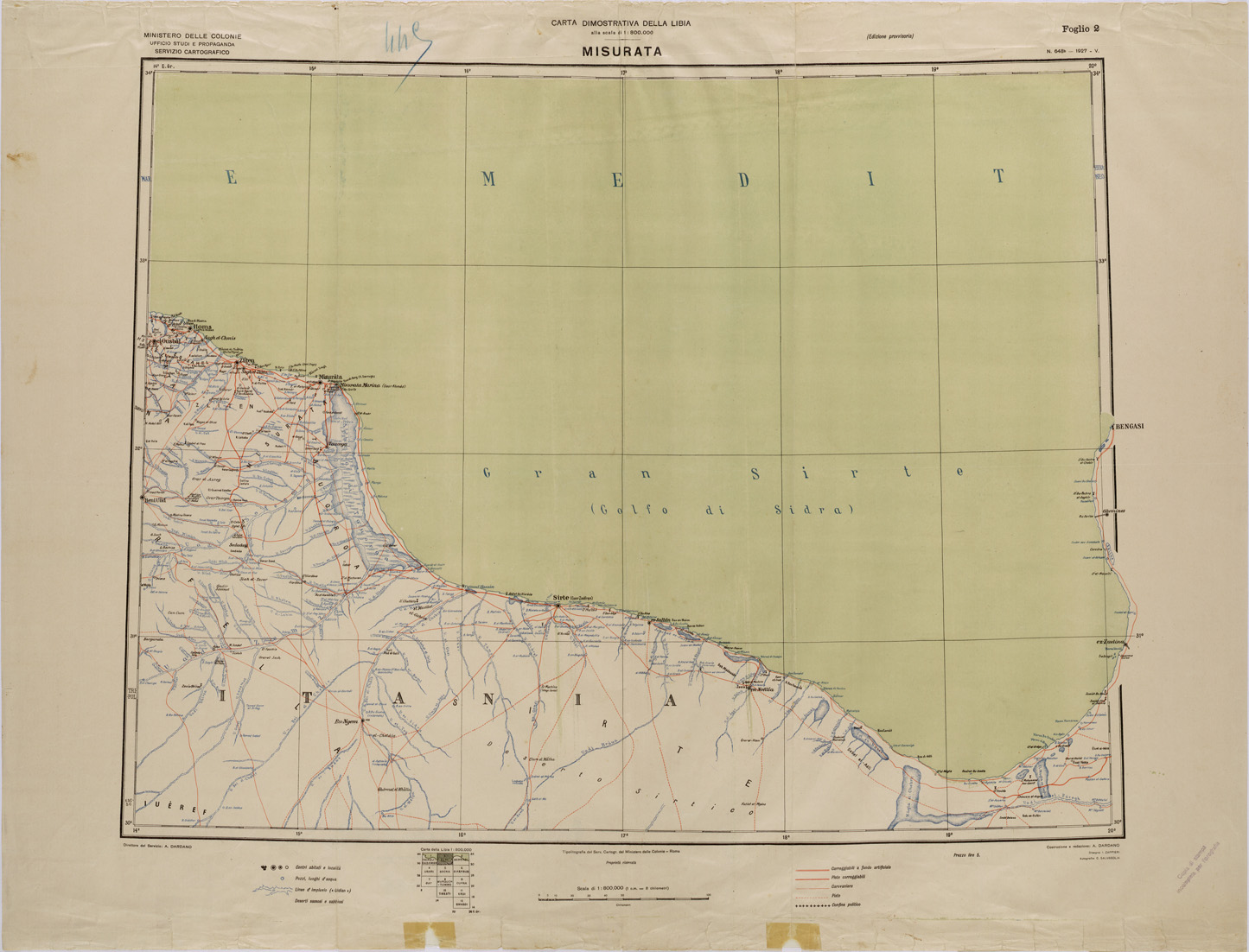 (N:31498) CARTA DIMOSTRATIVA DELLA LIBIA - FOGLIO 2 - MISURATA. (SE005561) Carte e stampe antiche: riproduzione a colori su carta (formato A1)