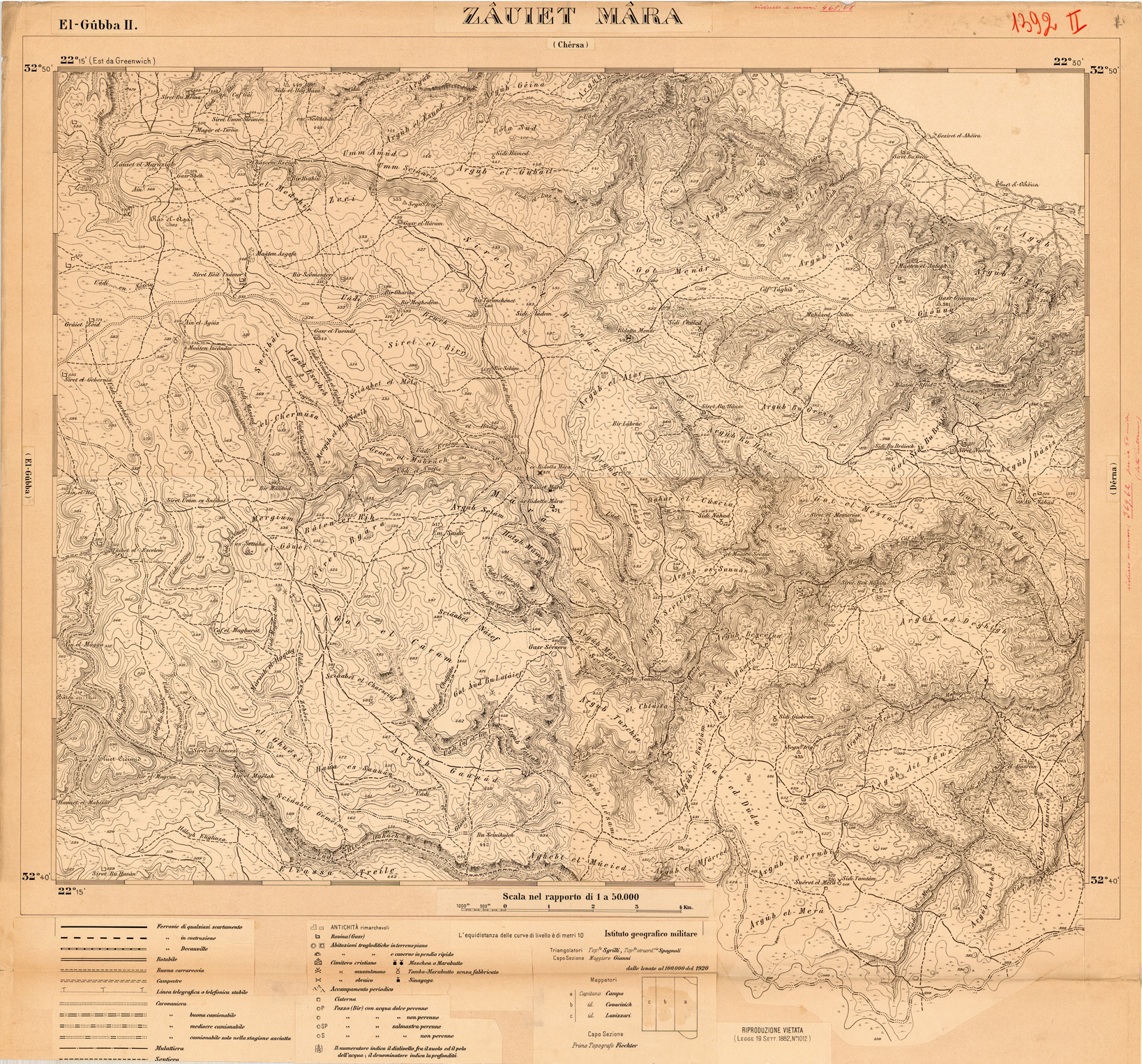 (N:35399) CARTA DELLA LIBIA - FOGLIO 1392 II - ZAUIET MARA - ORIGINALI ALLA SCALA DI 1:25.000 (SE005639) Carte e stampe antiche: riproduzione a colori su carta (formato A1)