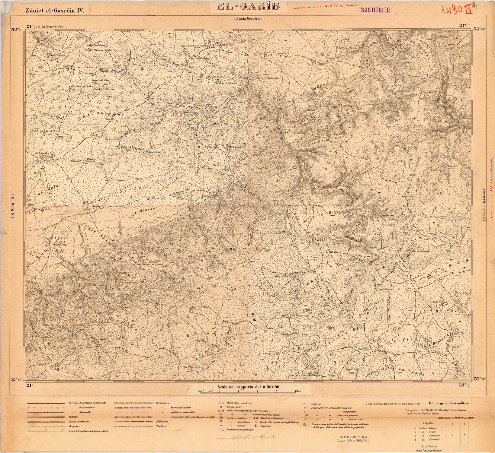 (N:35410) CARTA DELLA LIBIA - FOGLIO 1490 IV - EL GARIB - ORIGINALI ALLA SCALA DI 1:25.000 (SE005681) Carte e stampe antiche: riproduzione a colori su carta (formato A1)