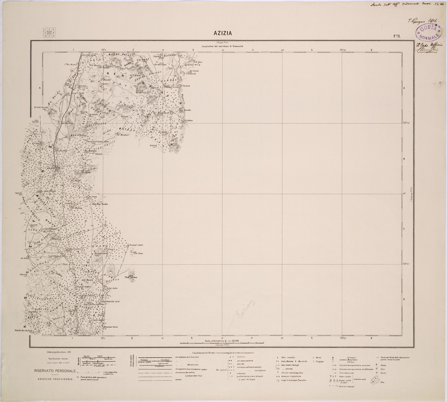 (N:31542) CARTA TRIPOLITANIA - FOGLIO 11 - AZIZIA. (SE005693) Carte e stampe antiche: riproduzione a colori su carta (formato A1)