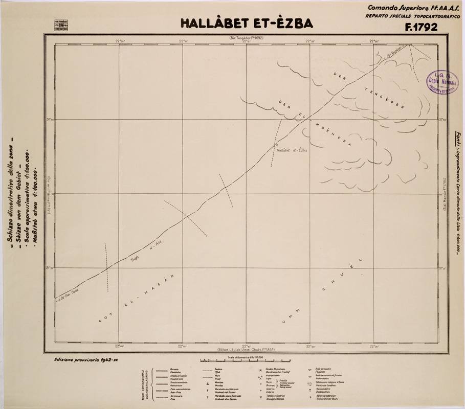 (N:31621) LIBIA - FOGLIO 1792 - HALLABET ET-EZBA. (SE005772) Carte e stampe antiche: riproduzione a colori su carta (formato A1)