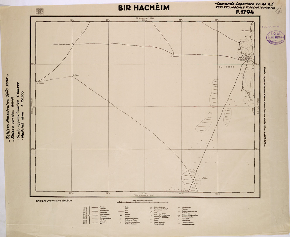 (N:31623) LIBIA - FOGLIO 1794 - BIR HACHEIM. (SE005774) Carte e stampe antiche: riproduzione a colori su carta (formato A1)