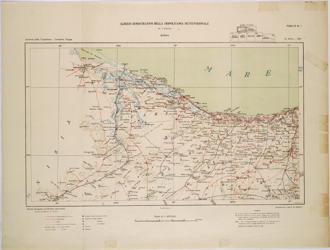 (N:31798) SCHIZZO DIMOSTRATIVO DELLA TRIPOLITANIA SETTENTRIONALE - FOGLIO I - ZUARA. (SE005936) Carte e stampe antiche: riproduzione a colori su carta (formato A1)