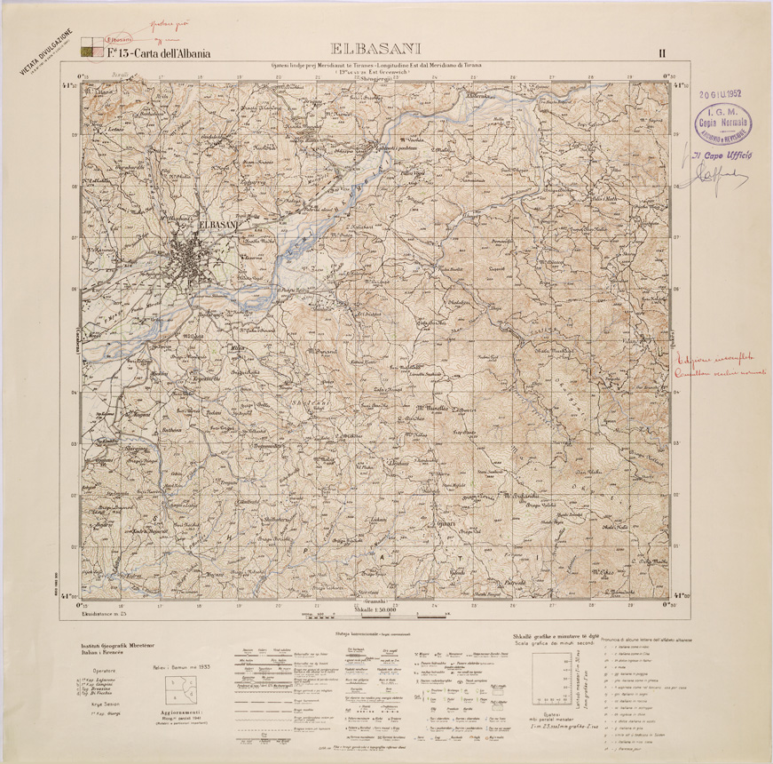 (N:31967) CARTA DELL'ALBANIA FOGLIO 13 II ELBASANI (SE006072) Carte e stampe antiche: riproduzione a colori su carta (formato A1)