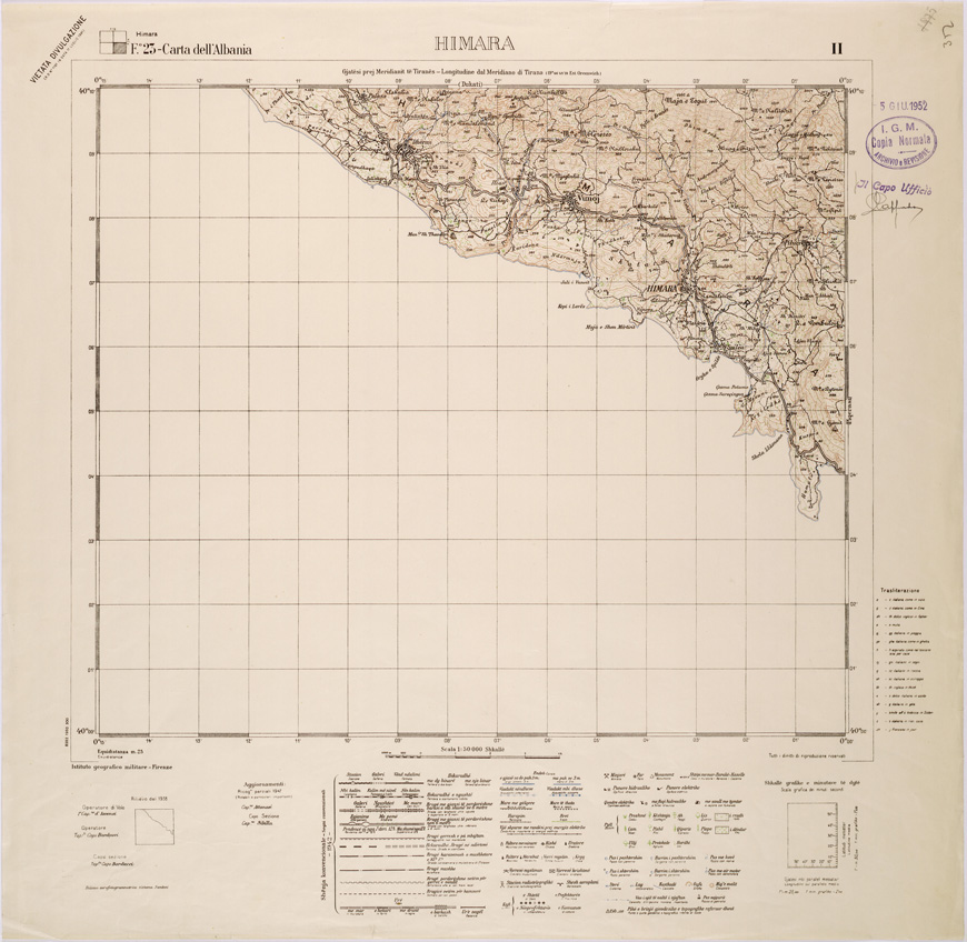 (N:32049) CARTA DELL'ALBANIA FOGLIO 23 II HIMARA (SE006107) Carte e stampe antiche: riproduzione a colori su carta (formato A1)