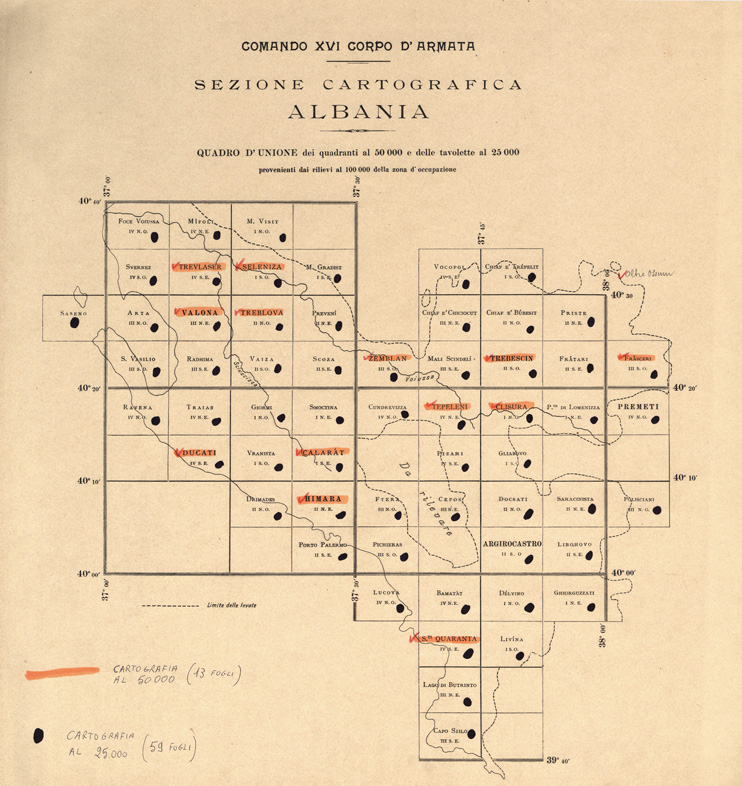 (N:31869) ALBANIA MERIDIONALE - QUADRO D'UNIONE (SE006149) Carte e stampe antiche: riproduzione a colori su carta (formato A1)