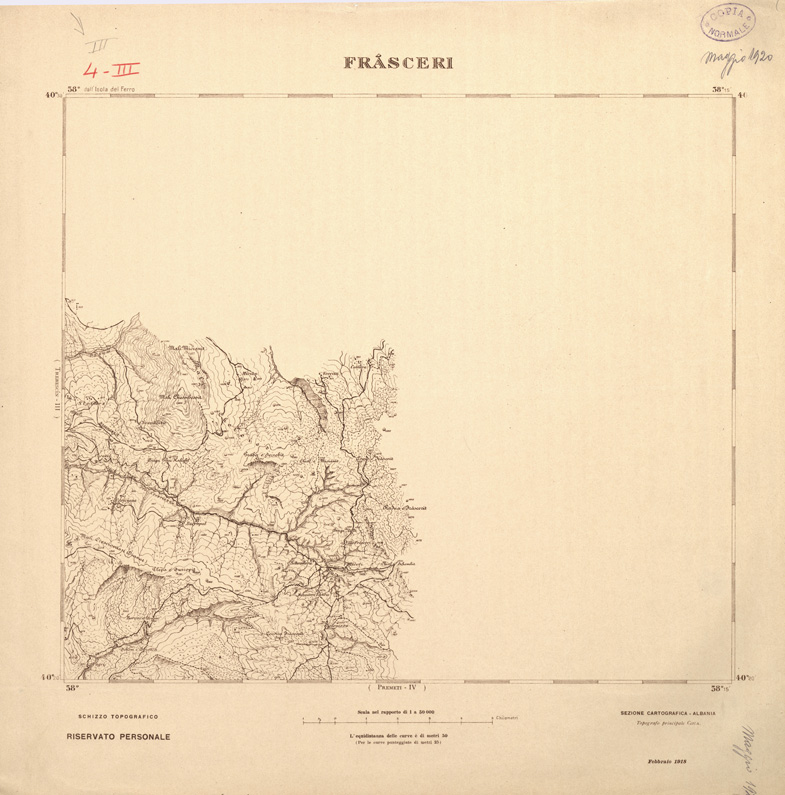 (N:31874) ALBANIA MERIDIONALE - FRASCERI (SE006154) Carte e stampe antiche: riproduzione a colori su carta (formato A1)