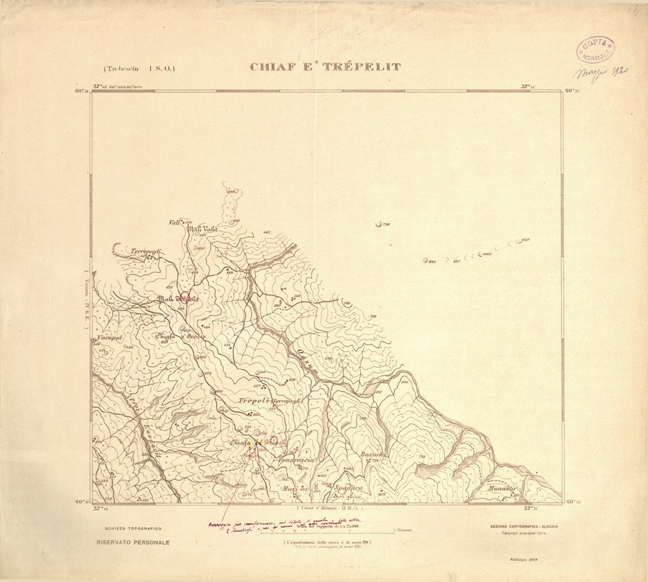 (N:31900) ALBANIA MERIDIONALE - CHIAF E TREPELIT (SE006197) Carte e stampe antiche: riproduzione a colori su carta (formato A1)