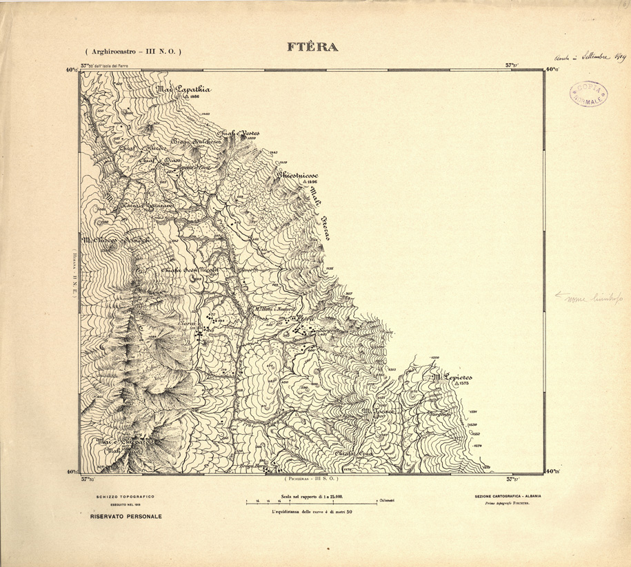 (N:31930) ALBANIA MERIDIONALE - FTERA (SE006226) Carte e stampe antiche: riproduzione a colori su carta (formato A1)