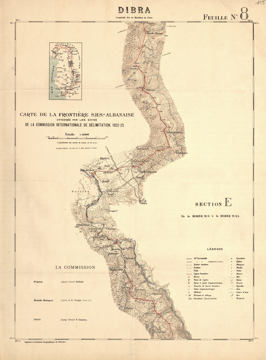 (N:31993) CARTE DE LA FRONTIERE S.H.S. - ALBANAISE - FEUILLE 08 - DIBRA (SE006249) Carte e stampe antiche: riproduzione a colori su carta (formato A1)