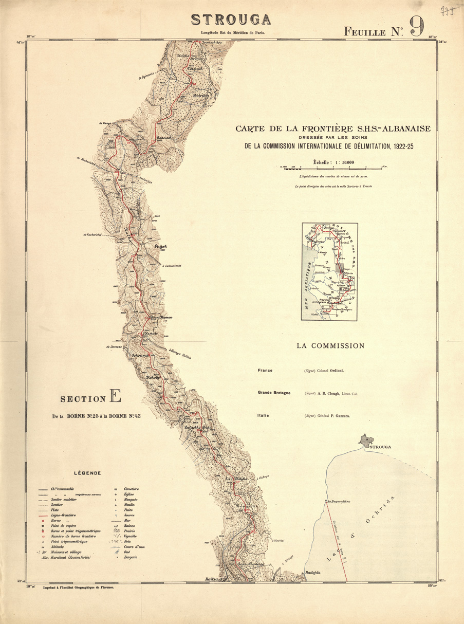 (N:31994) CARTE DE LA FRONTIERE S.H.S. - ALBANAISE - FEUILLE 09 - STROUGA (SE006250) Carte e stampe antiche: riproduzione a colori su carta (formato A1)