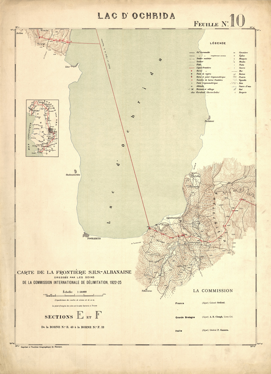 (N:31995) CARTE DE LA FRONTIERE S.H.S. - ALBANAISE - FEUILLE 10 - LAC D' OCHRIDA (SE006251) Carte e stampe antiche: riproduzione a colori su carta (formato A1)