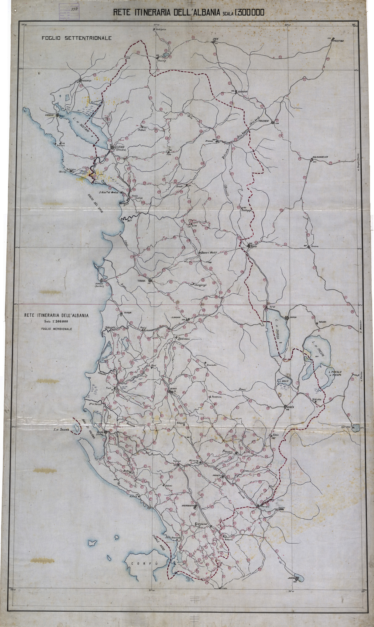 (N:32044) RETE ITINERARIA DELL'ALBANIA (SE006301) Carte e stampe antiche: riproduzione a colori su carta (formato A1)
