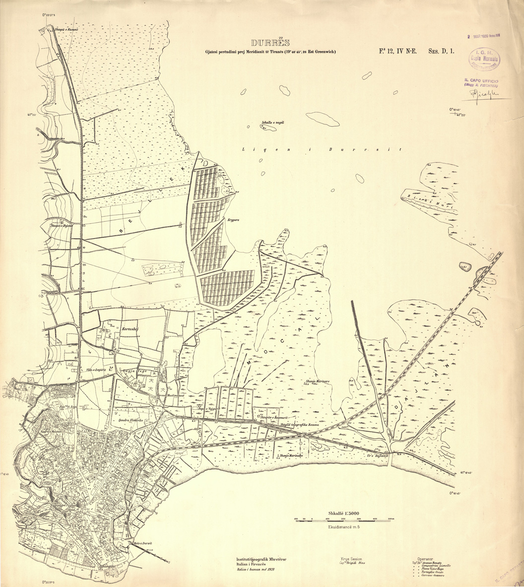 (N:32241) ALBANIA RILIEVI IGM - FOGLIO 12 IV NE - DURRES D1 (SE006504) Carte e stampe antiche: riproduzione a colori su carta (formato A1)