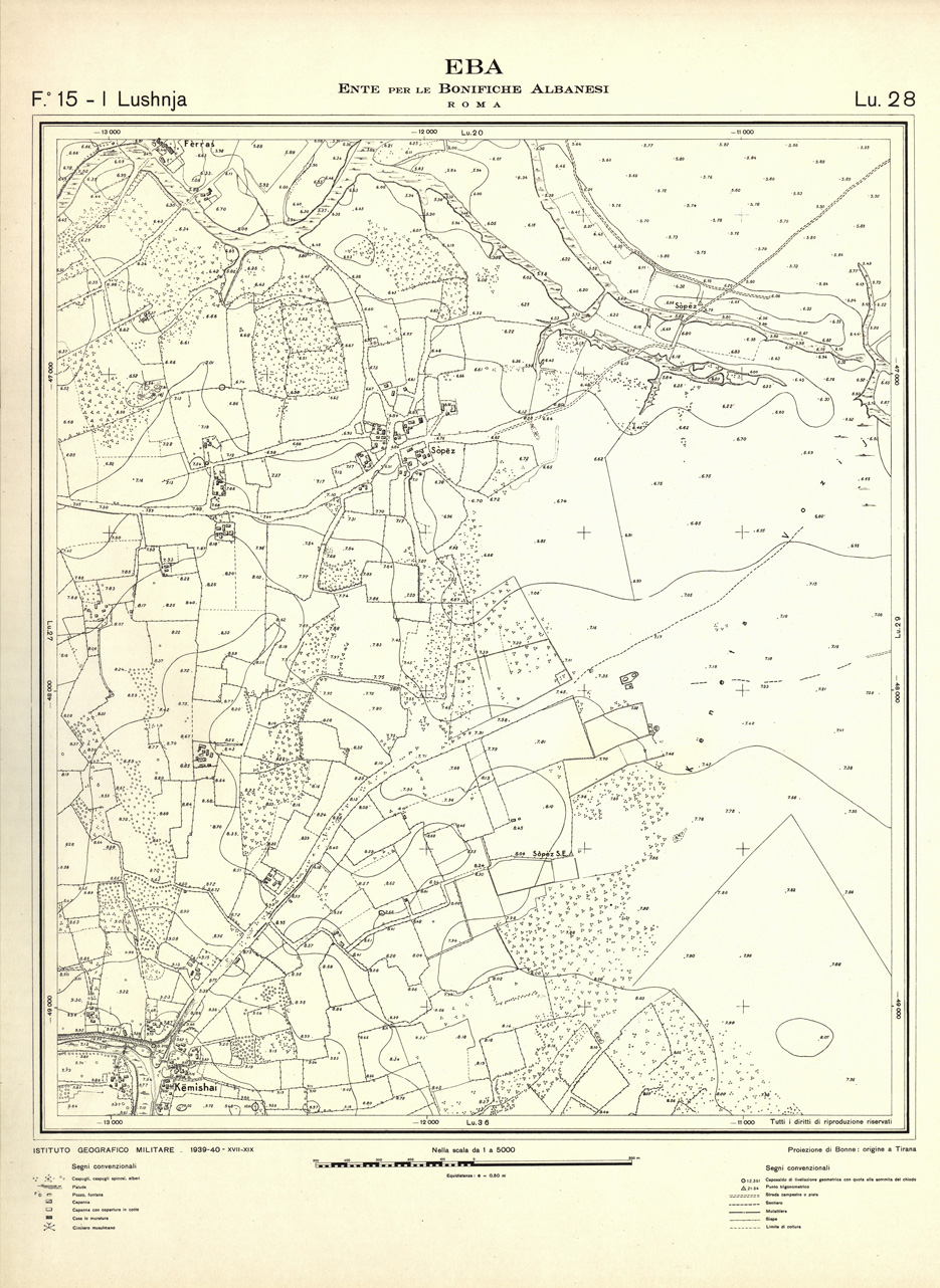 (N:32181) ENTE PER LE BONIFICHE ALBANESI - FOGLIO 15 I - LUSHNJA LU 28 (SE006538) Carte e stampe antiche: riproduzione a colori su carta (formato A1)