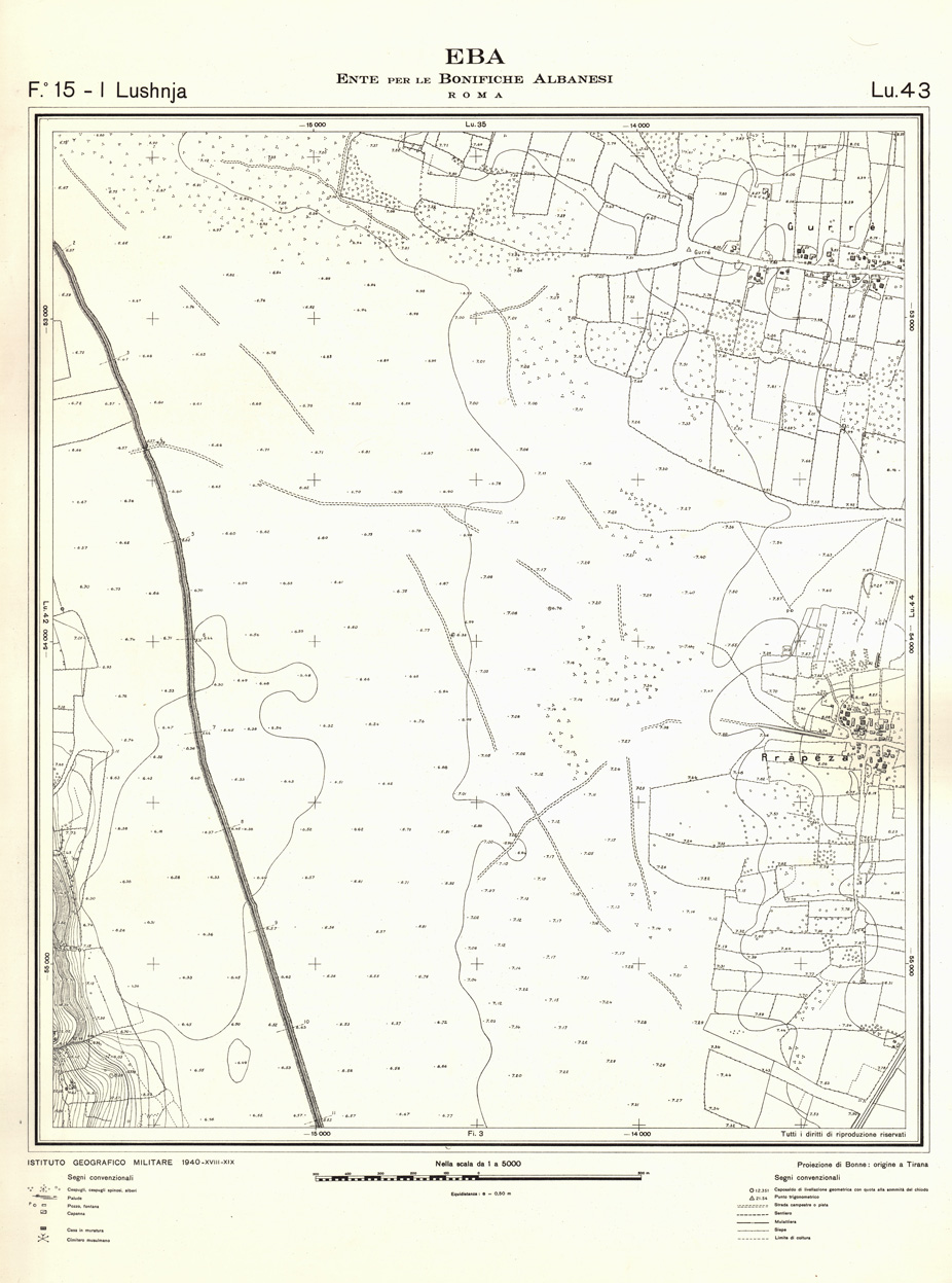 (N:32230) ENTE PER LE BONIFICHE ALBANESI - FOGLIO 15 I - LUSHNJA LU 43 (SE006551) Carte e stampe antiche: riproduzione a colori su carta (formato A1)
