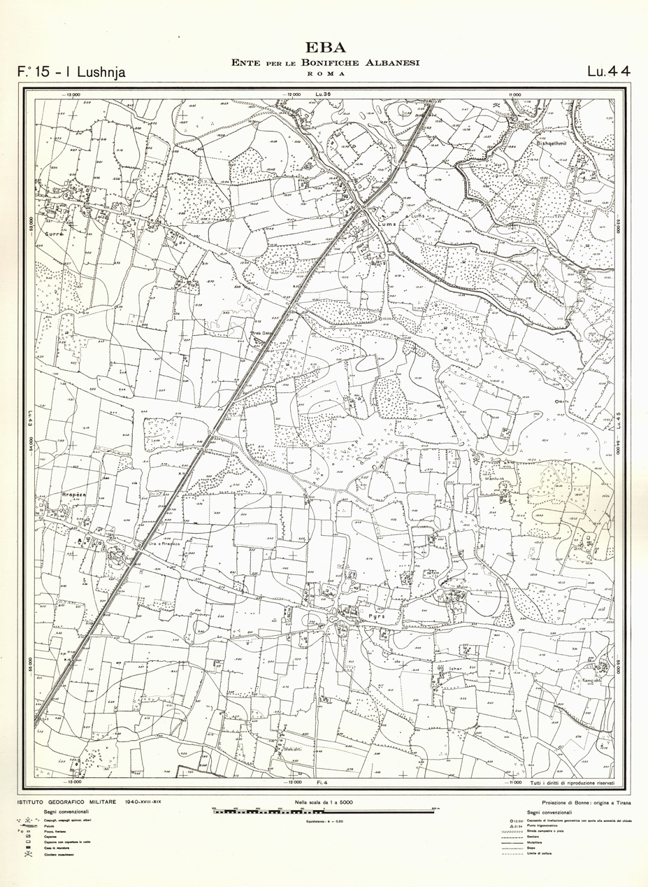 (N:32232) ENTE PER LE BONIFICHE ALBANESI - FOGLIO 15 I - LUSHNJA LU 44 (SE006552) Carte e stampe antiche: riproduzione a colori su carta (formato A1)