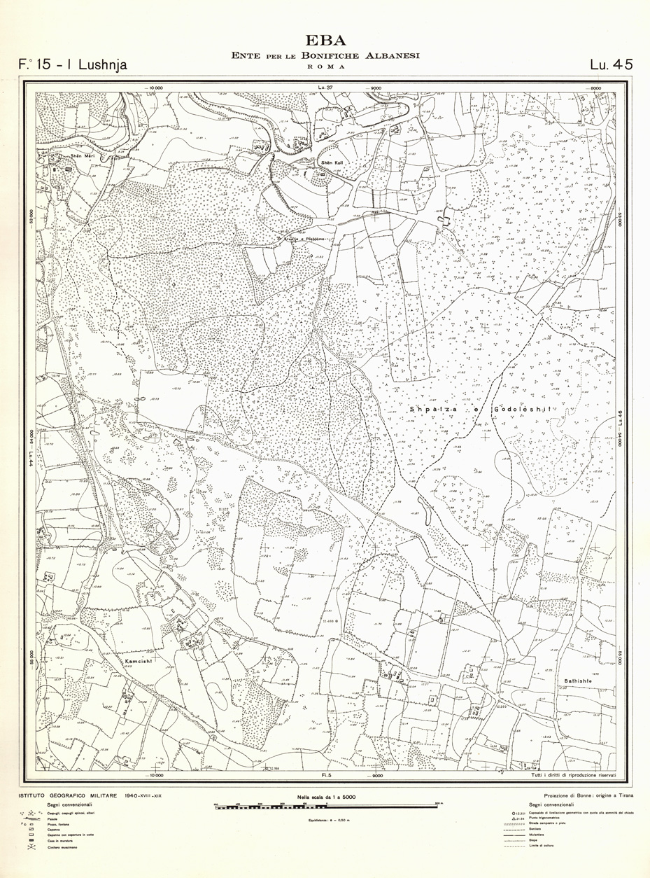 (N:32234) ENTE PER LE BONIFICHE ALBANESI - FOGLIO 15 I - LUSHNJA LU 45 (SE006553) Carte e stampe antiche: riproduzione a colori su carta (formato A1)