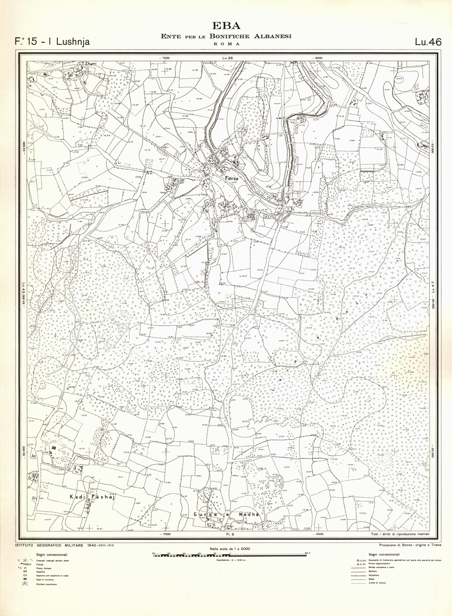 (N:32235) ENTE PER LE BONIFICHE ALBANESI - FOGLIO 15 I - LUSHNJA LU 46 (SE006554) Carte e stampe antiche: riproduzione a colori su carta (formato A1)