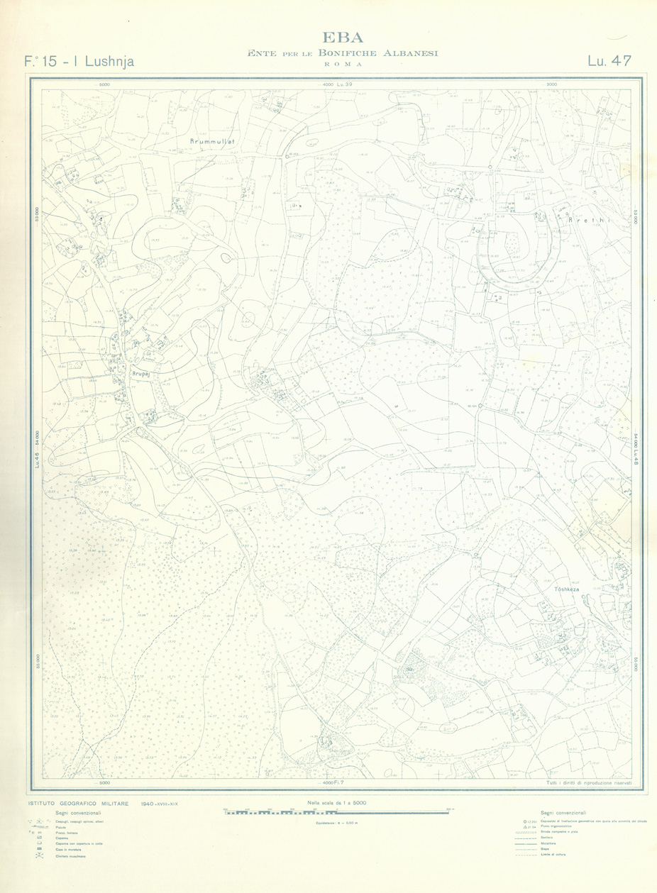 (N:32246) ENTE PER LE BONIFICHE ALBANESI - FOGLIO 15 I - LUSHNJA LU 47 (SE006555) Carte e stampe antiche: riproduzione a colori su carta (formato A1)