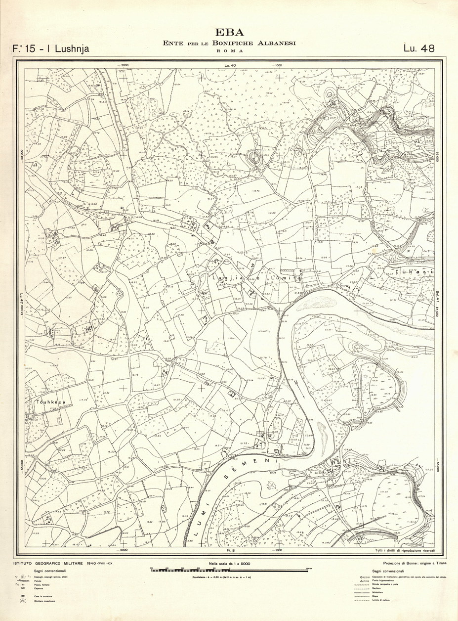 (N:32247) ENTE PER LE BONIFICHE ALBANESI - FOGLIO 15 I - LUSHNJA LU 48 (SE006556) Carte e stampe antiche: riproduzione a colori su carta (formato A1)