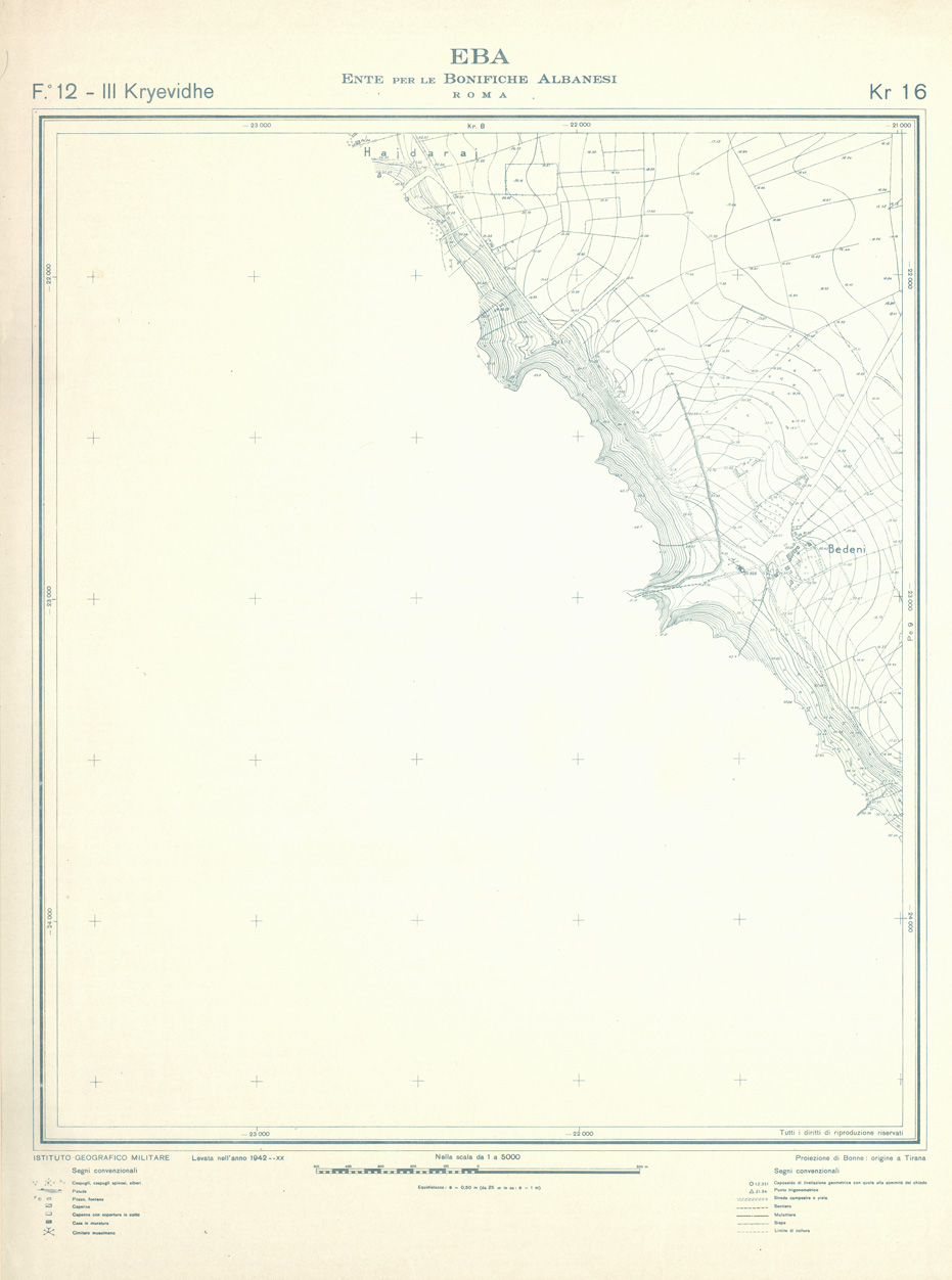 (N:32249) ENTE PER LE BONIFICHE ALBANESI - FOGLIO 12 III - KRYEVIDHE KR 16 (SE006558) Carte e stampe antiche: riproduzione a colori su carta (formato A1)