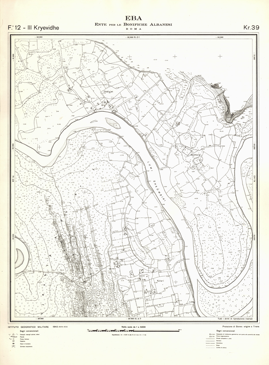 (N:32251) ENTE PER LE BONIFICHE ALBANESI - FOGLIO 12 III - KRYEVIDHE KR 39 (SE006560) Carte e stampe antiche: riproduzione a colori su carta (formato A1)