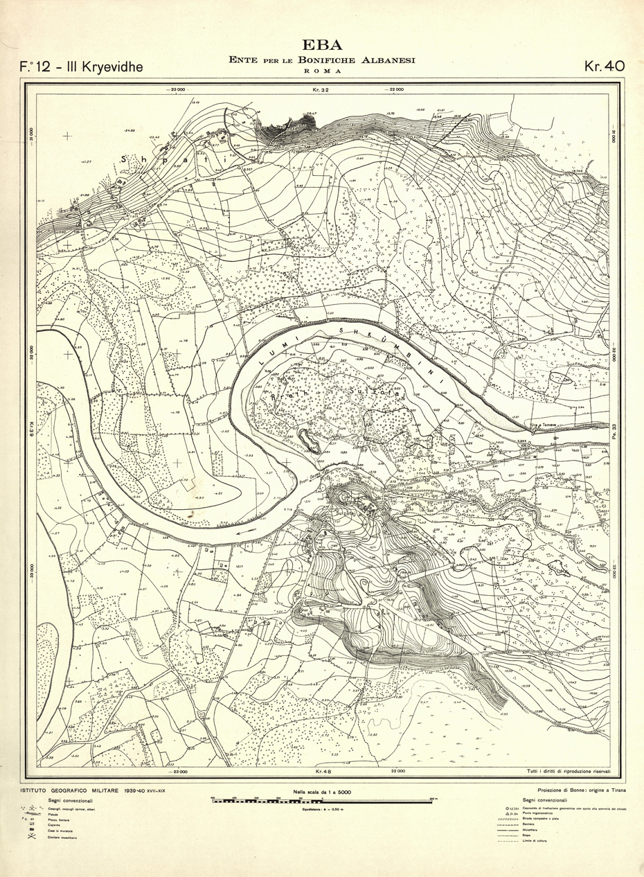 (N:32252) ENTE PER LE BONIFICHE ALBANESI - FOGLIO 12 III - KRYEVIDHE KR 40 (SE006561) Carte e stampe antiche: riproduzione a colori su carta (formato A1)